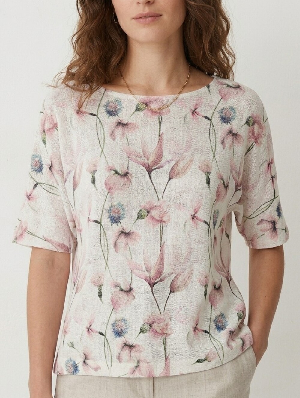 NWOT Sz S Loggia de Tessitori Made in Italy Floral Print Knit Dolman Sleeves